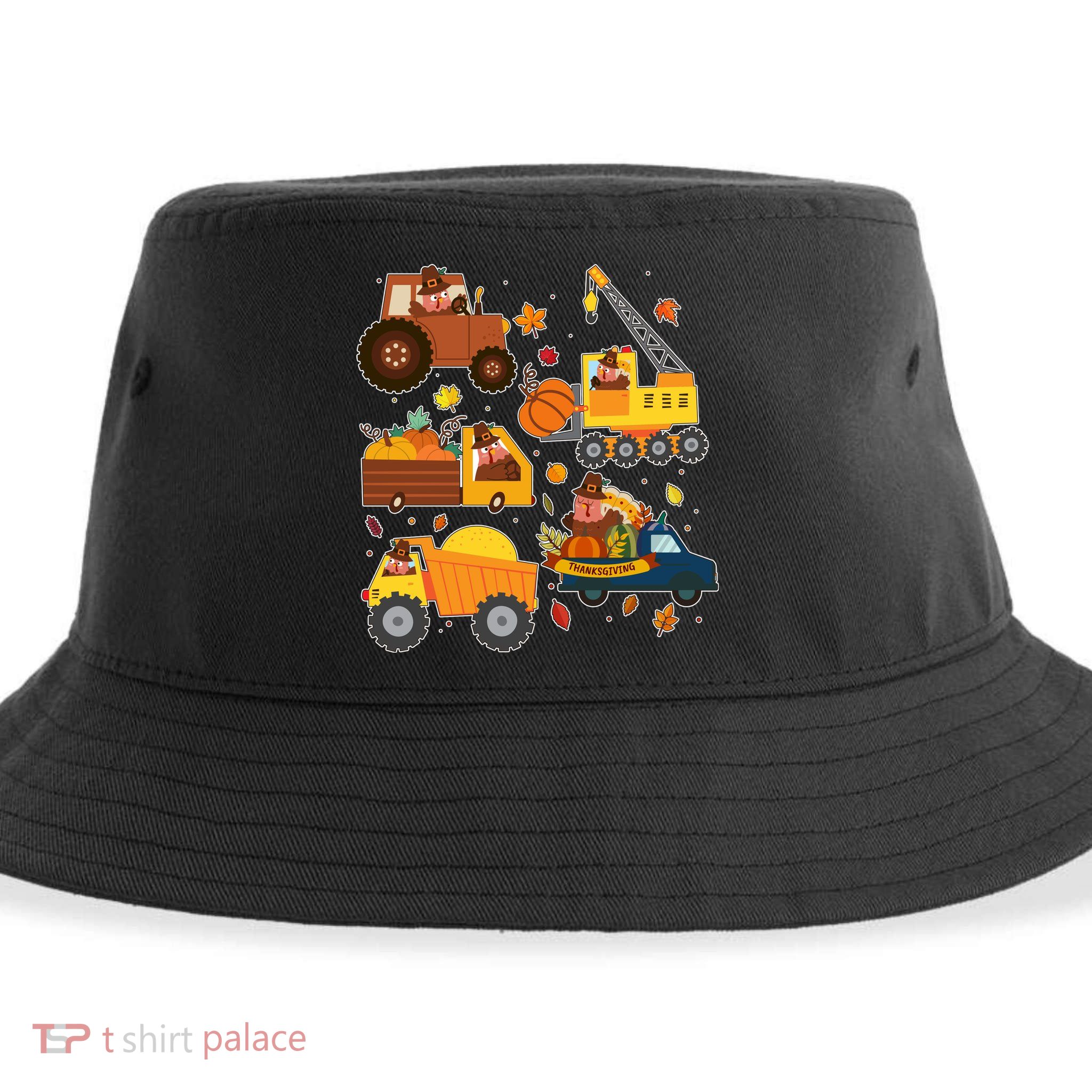 Funny Thanksgiving Turkeys Construction Vehicles Sustainable Bucket Hat