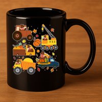 Funny Thanksgiving Turkeys Construction Vehicles 11oz C Handle Ceramic Mug