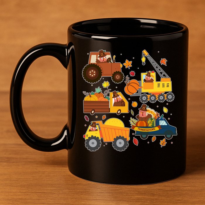 Funny Thanksgiving Turkeys Construction Vehicles 11oz C Handle Ceramic Mug