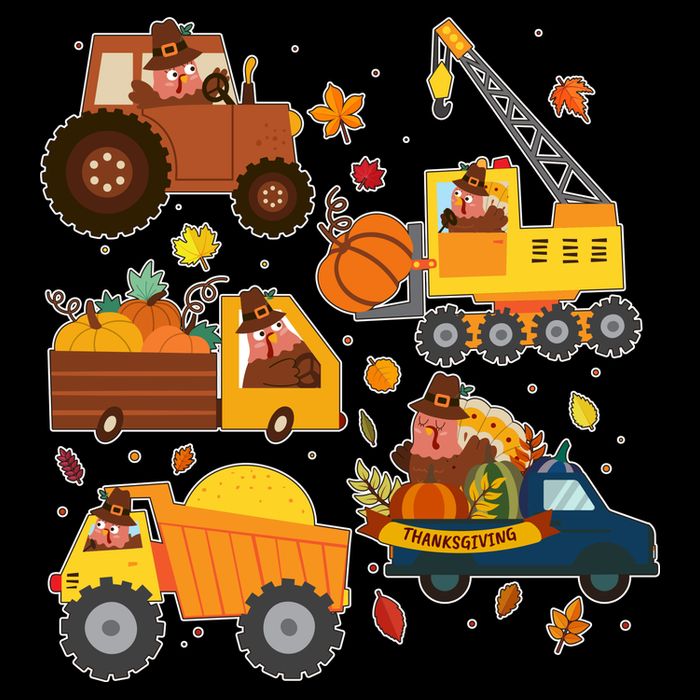 Funny Thanksgiving Turkeys Construction Vehicles Flatbill Hat