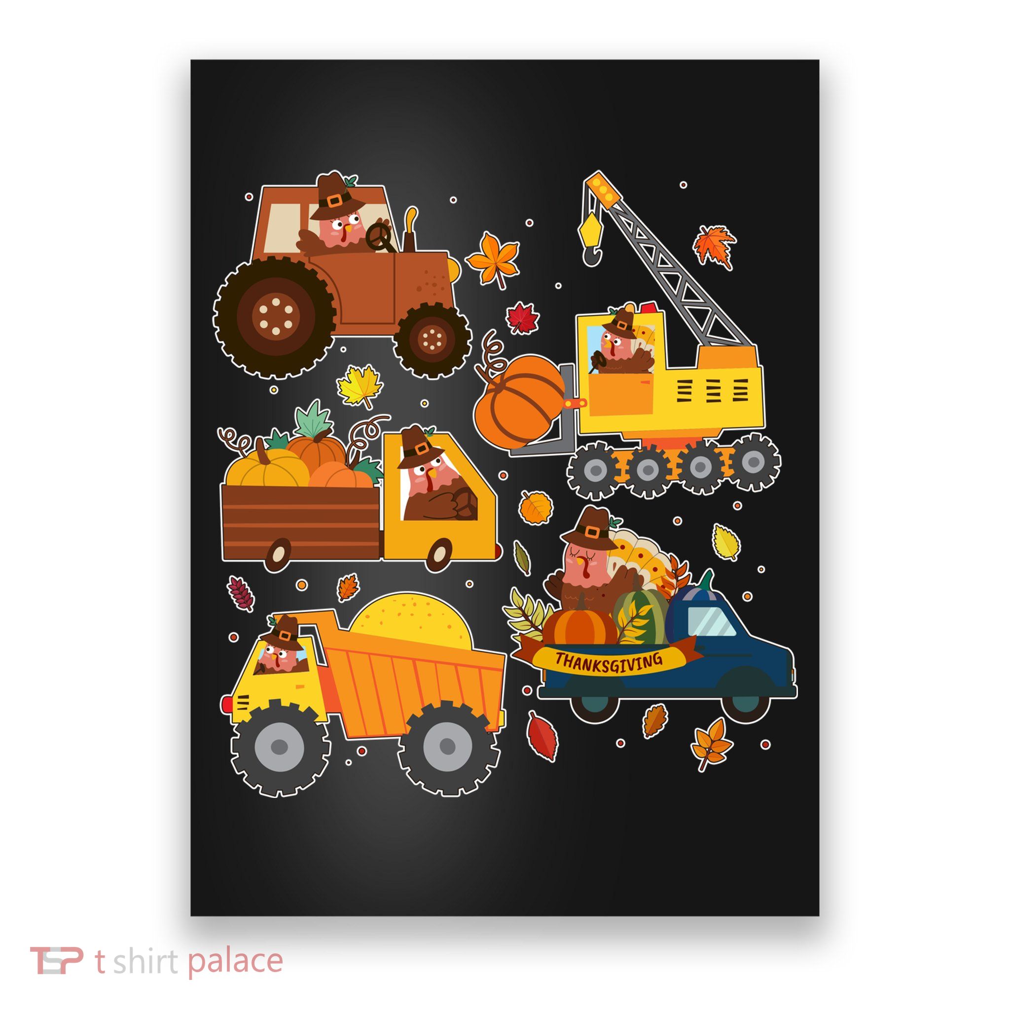Funny Thanksgiving Turkeys Construction Vehicles Poster