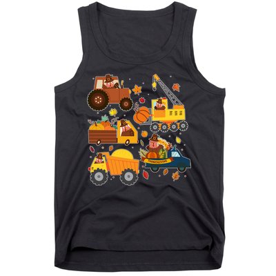 Funny Thanksgiving Turkeys Construction Vehicles Tank Top