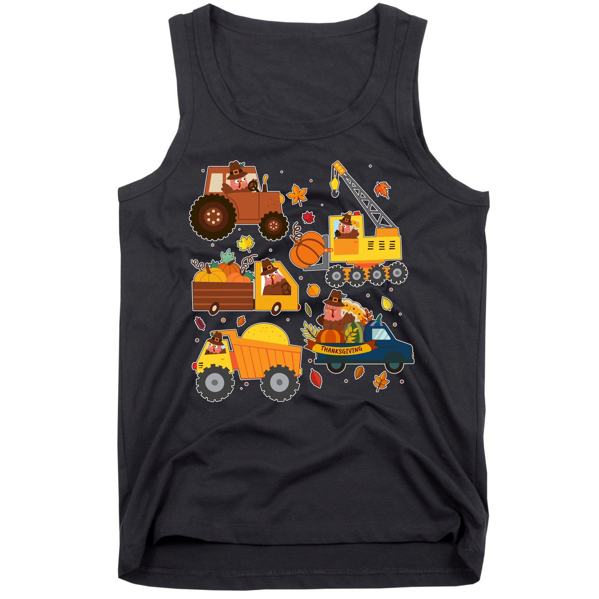 Funny Thanksgiving Turkeys Construction Vehicles Tank Top