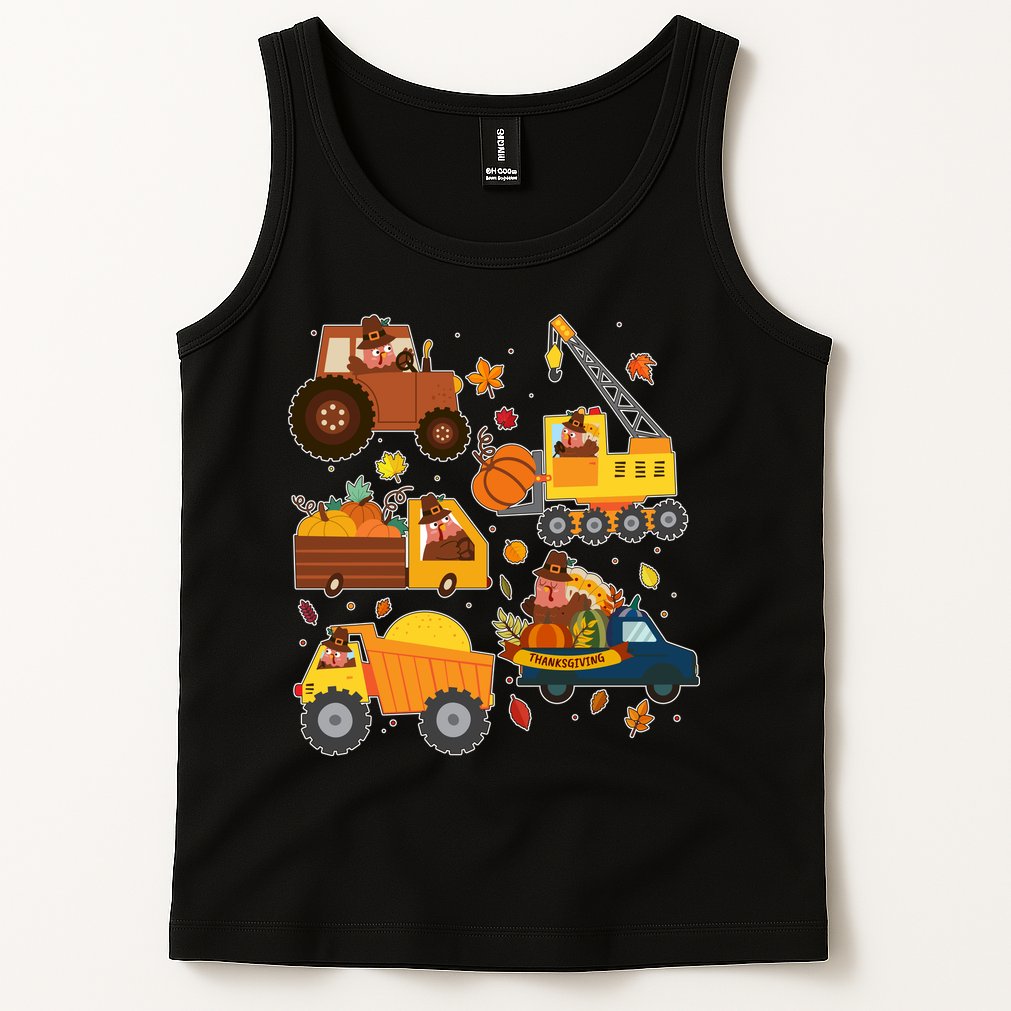 Funny Thanksgiving Turkeys Construction Vehicles Tank Top