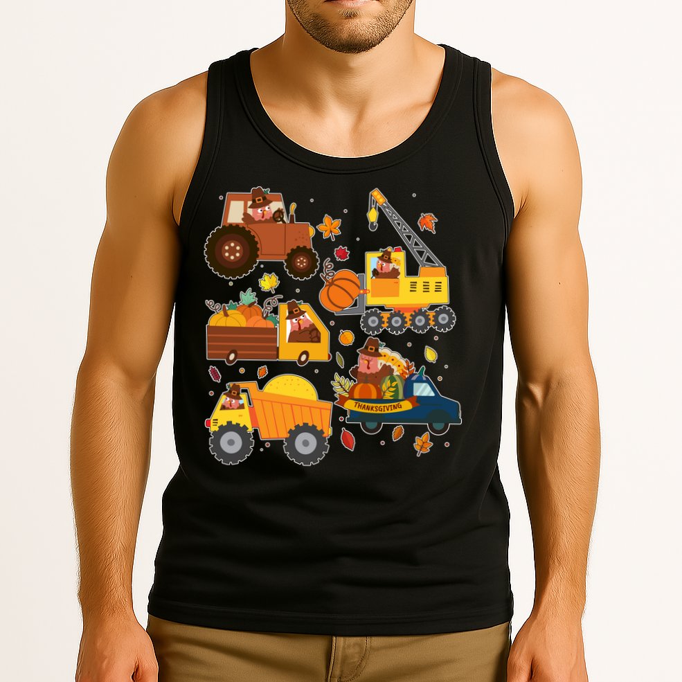 Funny Thanksgiving Turkeys Construction Vehicles Tank Top