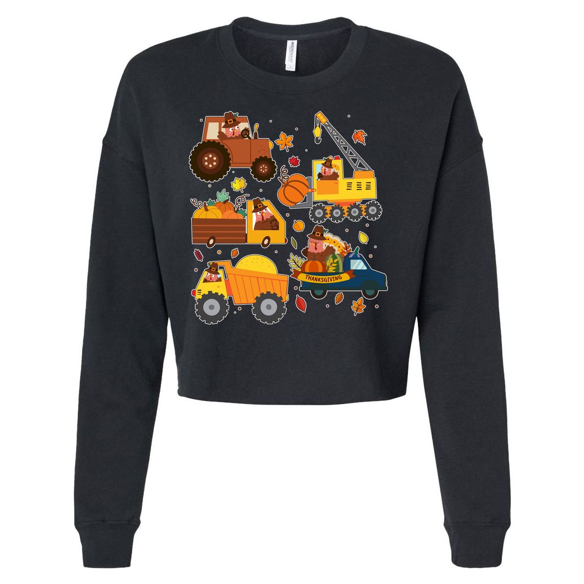 Funny Thanksgiving Turkeys Construction Vehicles Cropped Pullover Crew