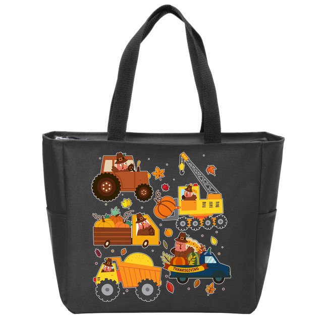 Funny Thanksgiving Turkeys Construction Vehicles Zip Tote Bag