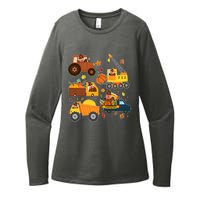 Funny Thanksgiving Turkeys Construction Vehicles Womens CVC Long Sleeve Shirt