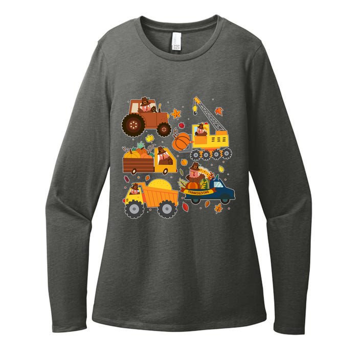 Funny Thanksgiving Turkeys Construction Vehicles Womens CVC Long Sleeve Shirt