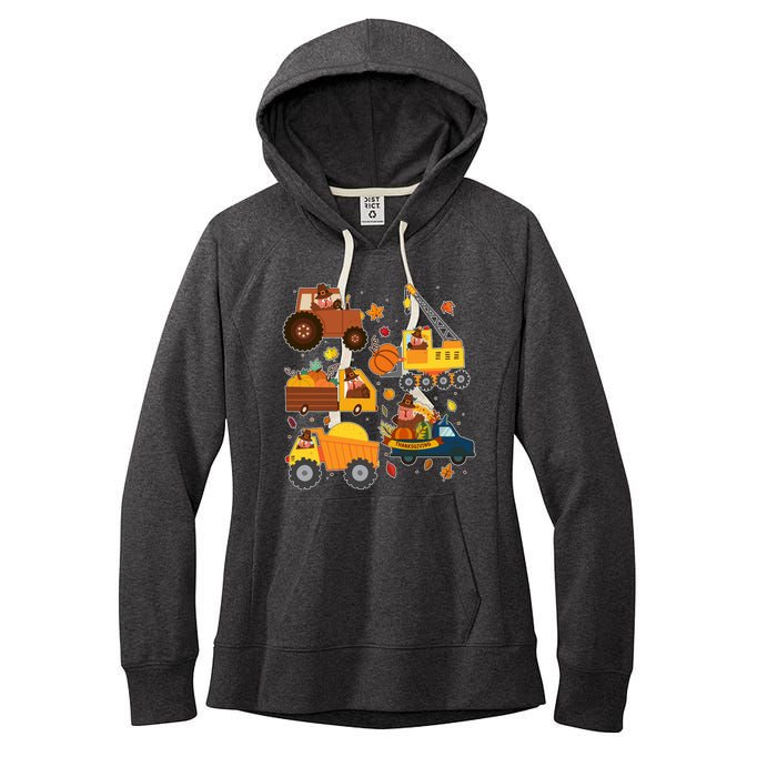 Funny Thanksgiving Turkeys Construction Vehicles Women's Fleece Hoodie