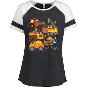 Funny Thanksgiving Turkeys Construction Vehicles Enza Ladies Jersey Colorblock Tee