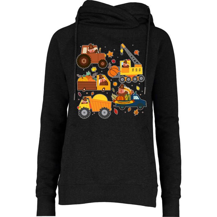 Funny Thanksgiving Turkeys Construction Vehicles Womens Funnel Neck Pullover Hood