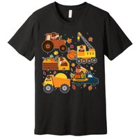 Funny Thanksgiving Turkeys Construction Vehicles Premium T-Shirt