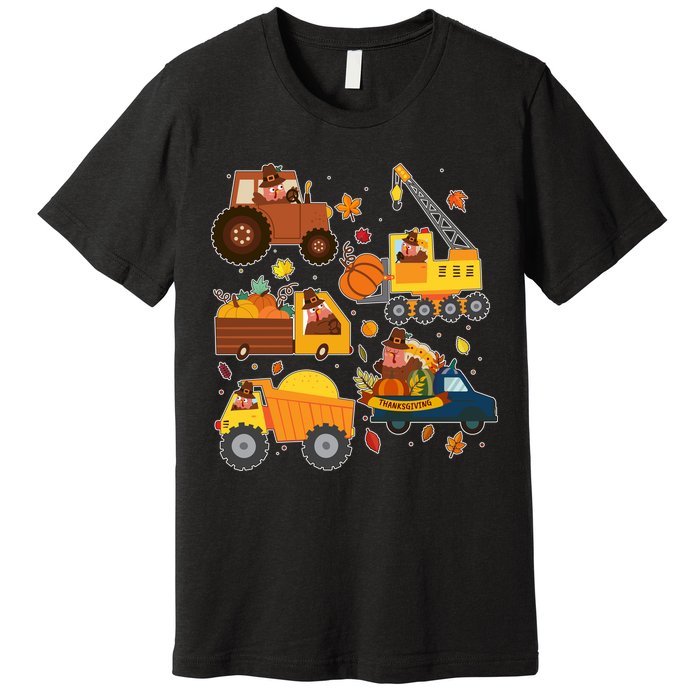 Funny Thanksgiving Turkeys Construction Vehicles Premium T-Shirt