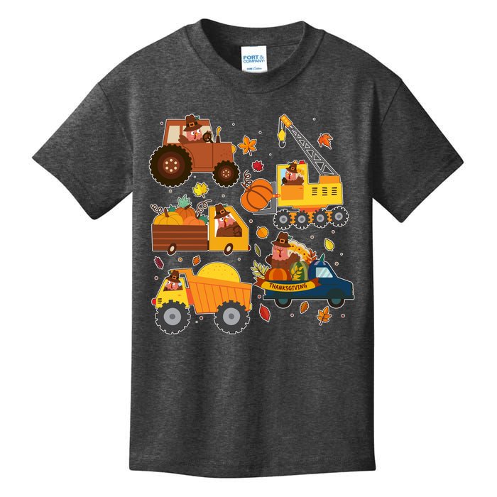 Funny Thanksgiving Turkeys Construction Vehicles Kids T-Shirt