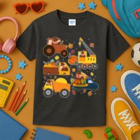 Funny Thanksgiving Turkeys Construction Vehicles Kids T-Shirt