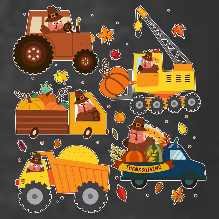 Funny Thanksgiving Turkeys Construction Vehicles Kids T-Shirt