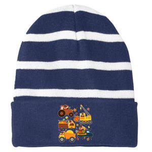 Funny Thanksgiving Turkeys Construction Vehicles Striped Beanie with Solid Band