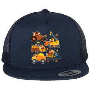 Funny Thanksgiving Turkeys Construction Vehicles Flat Bill Trucker Hat