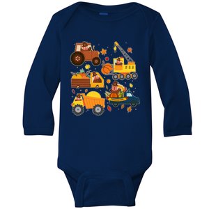 Funny Thanksgiving Turkeys Construction Vehicles Baby Long Sleeve Bodysuit