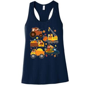 Funny Thanksgiving Turkeys Construction Vehicles Women's Racerback Tank