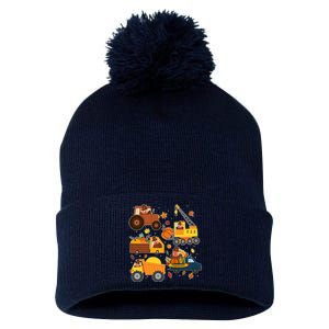 Funny Thanksgiving Turkeys Construction Vehicles Pom Pom 12in Knit Beanie