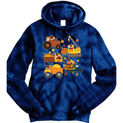 Funny Thanksgiving Turkeys Construction Vehicles Tie Dye Hoodie