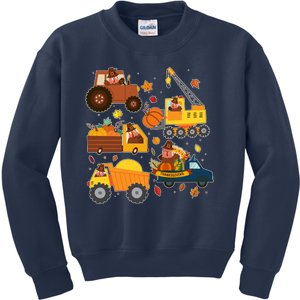 Funny Thanksgiving Turkeys Construction Vehicles Kids Sweatshirt