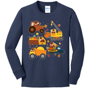 Funny Thanksgiving Turkeys Construction Vehicles Kids Long Sleeve Shirt