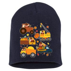 Funny Thanksgiving Turkeys Construction Vehicles Short Acrylic Beanie