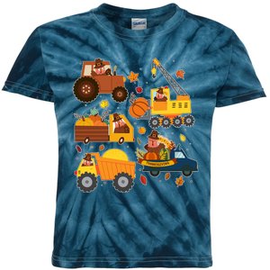 Funny Thanksgiving Turkeys Construction Vehicles Kids Tie-Dye T-Shirt