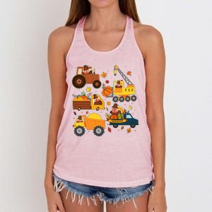 Funny Thanksgiving Turkeys Construction Vehicles Women's Knotted Racerback Tank