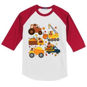 Funny Thanksgiving Turkeys Construction Vehicles Kids Colorblock Raglan Jersey