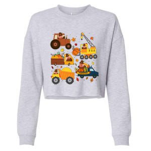 Funny Thanksgiving Turkeys Construction Vehicles Cropped Pullover Crew