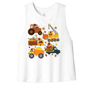 Funny Thanksgiving Turkeys Construction Vehicles Women's Racerback Cropped Tank