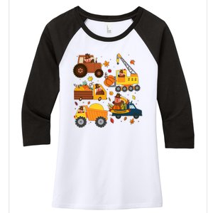 Funny Thanksgiving Turkeys Construction Vehicles Women's Tri-Blend 3/4-Sleeve Raglan Shirt