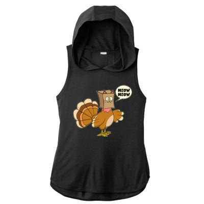 Funny Thanksgiving Turkey In Cat Face Paper Bag Ladies PosiCharge Tri-Blend Wicking Draft Hoodie Tank