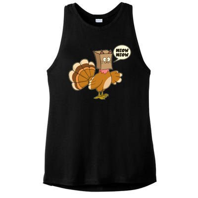 Funny Thanksgiving Turkey In Cat Face Paper Bag Ladies PosiCharge Tri-Blend Wicking Tank