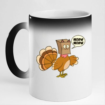 Funny Thanksgiving Turkey In Cat Face Paper Bag 11oz Black Color Changing Mug