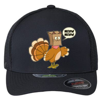 Funny Thanksgiving Turkey In Cat Face Paper Bag Flexfit Unipanel Trucker Cap