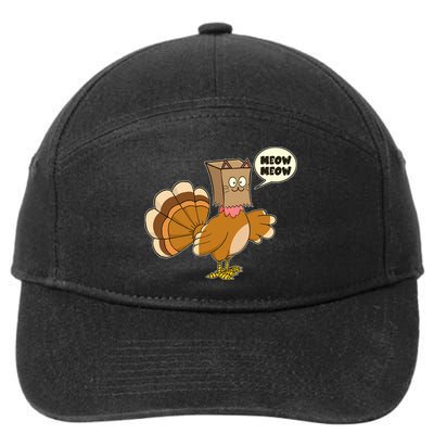 Funny Thanksgiving Turkey In Cat Face Paper Bag 7-Panel Snapback Hat