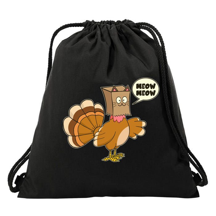 Funny Thanksgiving Turkey In Cat Face Paper Bag Drawstring Bag