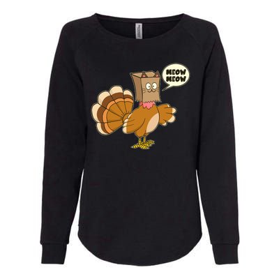 Funny Thanksgiving Turkey In Cat Face Paper Bag Womens California Wash Sweatshirt