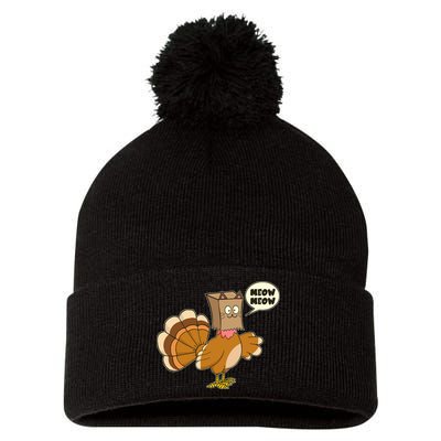 Funny Thanksgiving Turkey In Cat Face Paper Bag Pom Pom 12in Knit Beanie