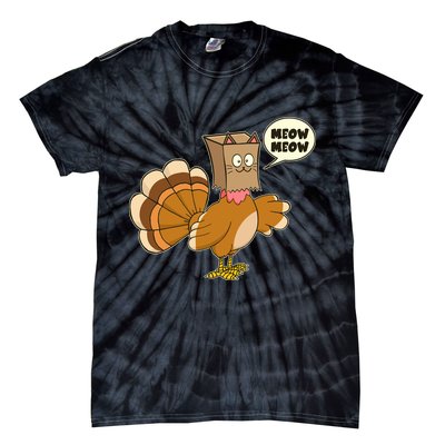 Funny Thanksgiving Turkey In Cat Face Paper Bag Tie-Dye T-Shirt