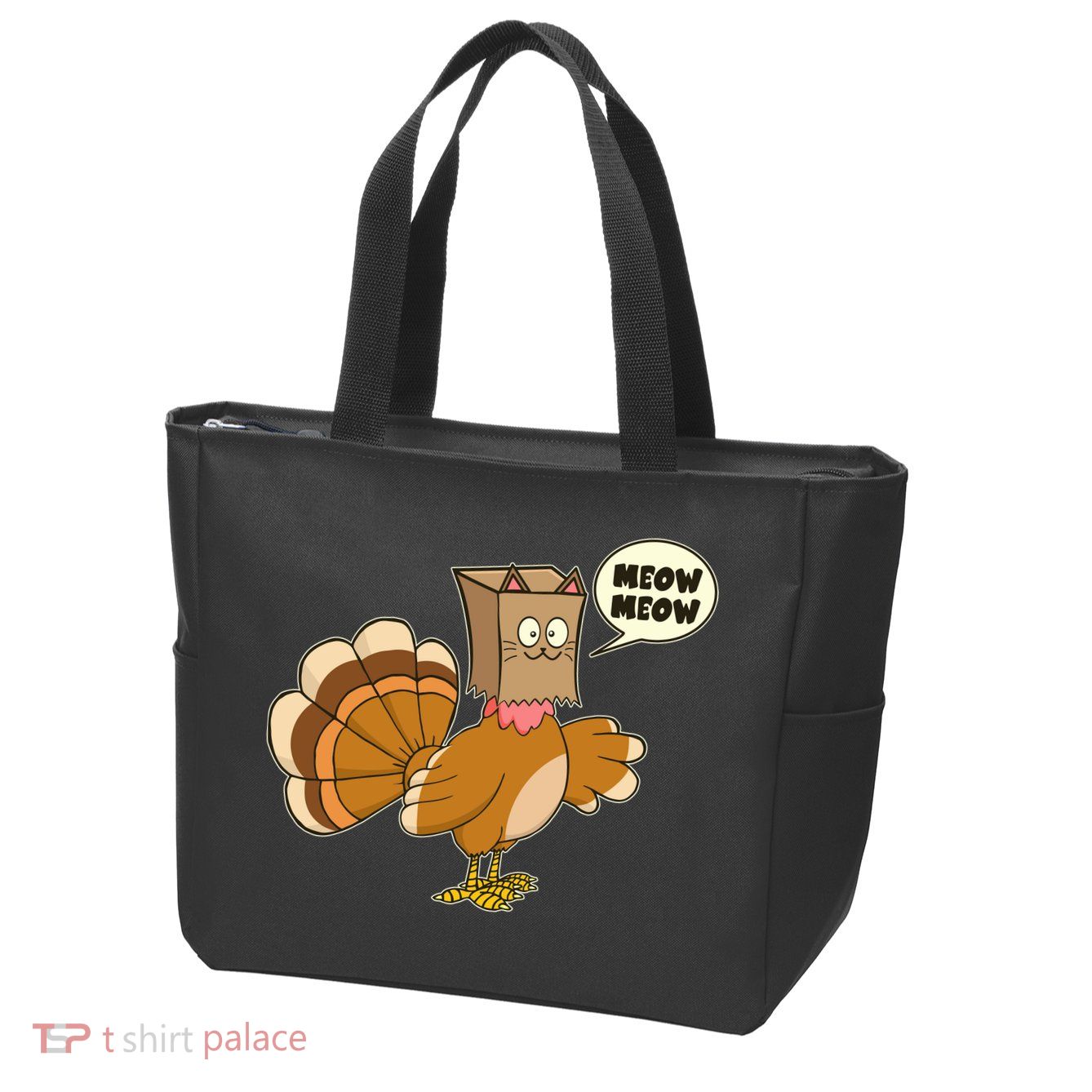 Funny Thanksgiving Turkey In Cat Face Paper Bag Zip Tote Bag