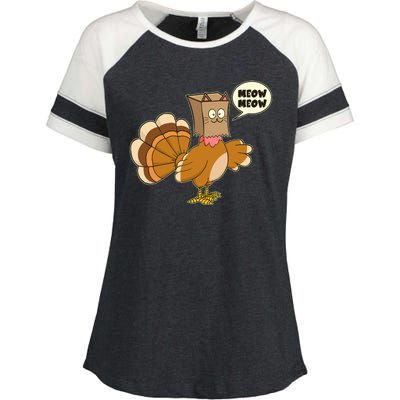 Funny Thanksgiving Turkey In Cat Face Paper Bag Enza Ladies Jersey Colorblock Tee