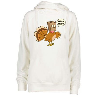 Funny Thanksgiving Turkey In Cat Face Paper Bag Womens Funnel Neck Pullover Hood