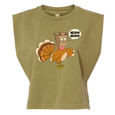 Funny Thanksgiving Turkey In Cat Face Paper Bag Garment-Dyed Women's Muscle Tee