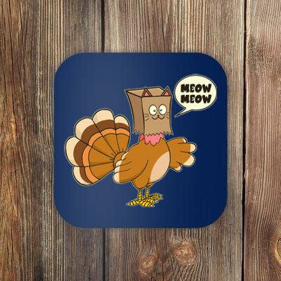 Funny Thanksgiving Turkey In Cat Face Paper Bag Coaster